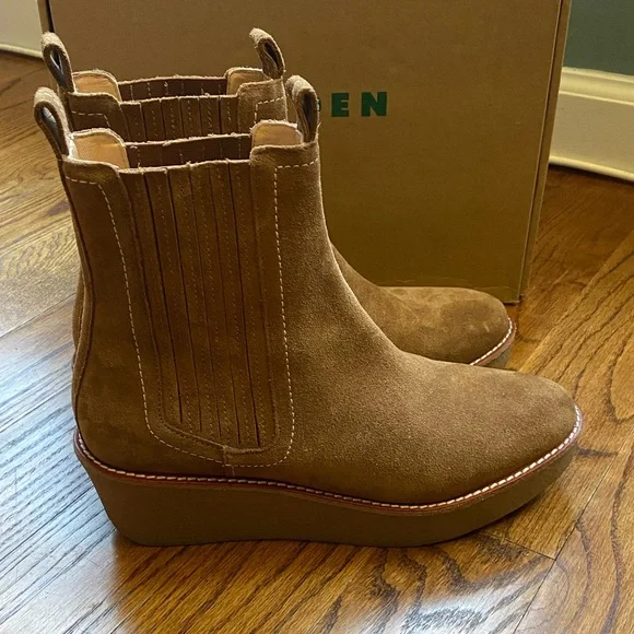 Boden Suede Wedge Ankle Boots in Tan - Picture 5 of 9